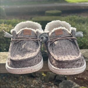 Hey Dude Taupe Knit Slip-On Flats with Sherpa Trim